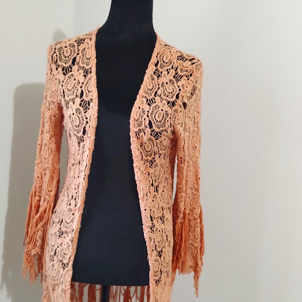 Gorgeous Orange fringe Kimono XS